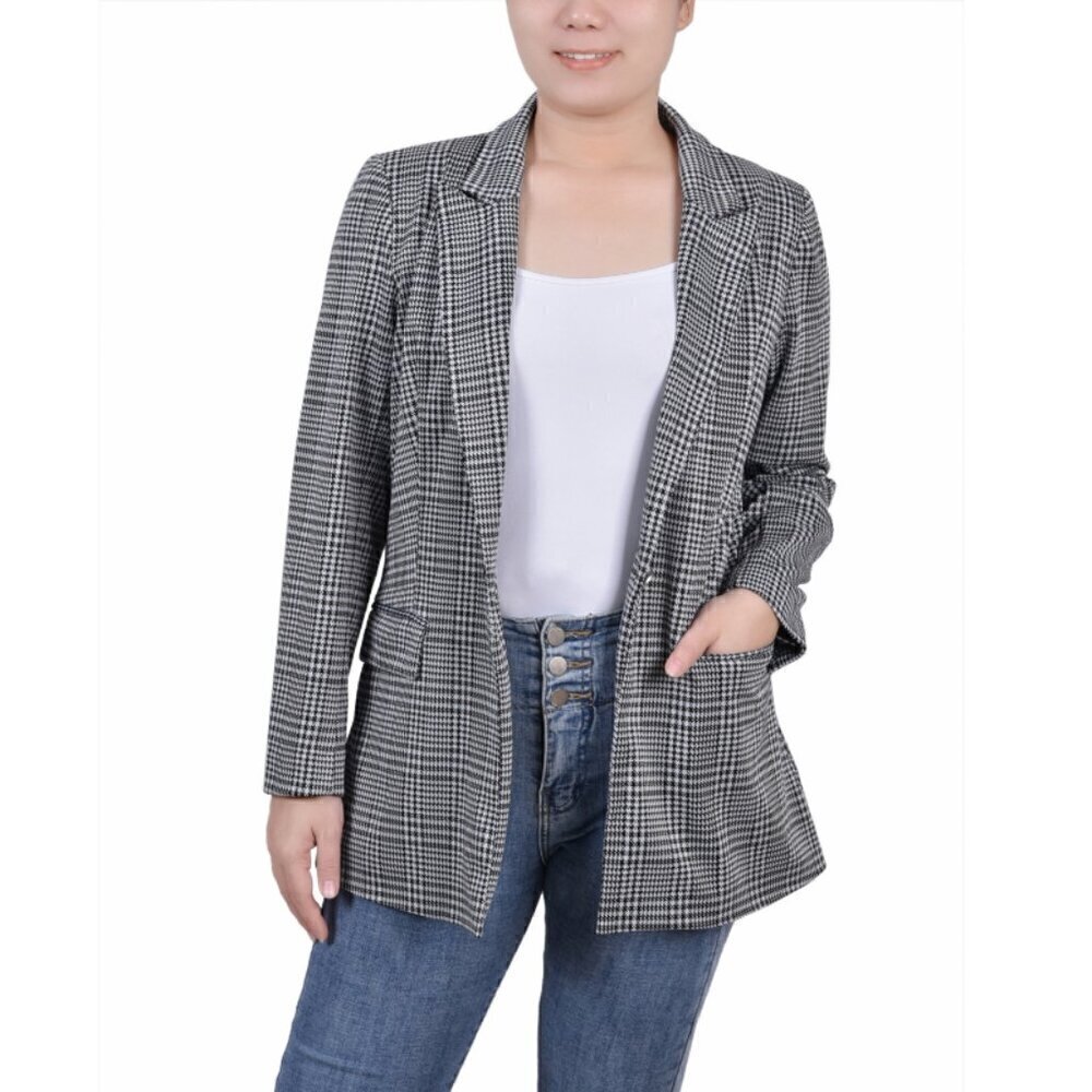NY COLLECTION Petite Long Sleeve Ponte White and Black Plaid Suit Jacket NWT